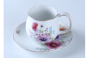 貼花咖啡杯、茶杯碟套組